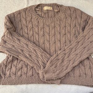 NWT Altar'd State Classic Crewneck Cable Knit Pullover Cropped Sweater Mocha